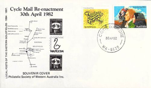 T1901 Australia WA 1982 WAPEX Cycle Mail Re-enactment Cover - Afbeelding 1 van 2