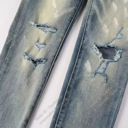 Blue Purples Jeans Brand Men's Personality Fashion Trendy Distress misting jeans - Picture 9 of 9