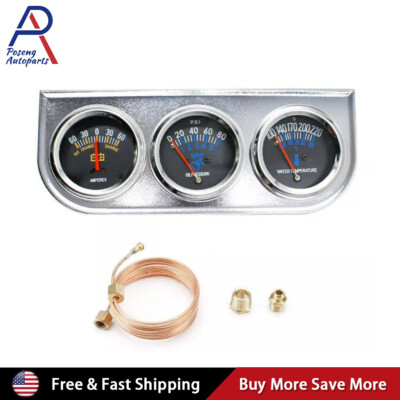 12V 52mm Triple Gauge Kit Set 3 in 1 AMP Oil Pressure Water Temp Meter For Car