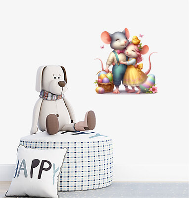 Ostern Maus Blume Ei Wandbild Schlafzimmer bunte Vinyl Aufkleber Abziehbilder a10056