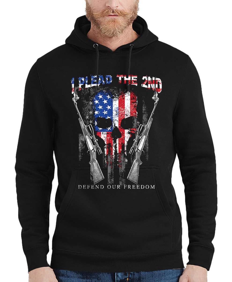 Men's I Plead The 2nd Amendment Black Hoodie Sweater USA Flag Army