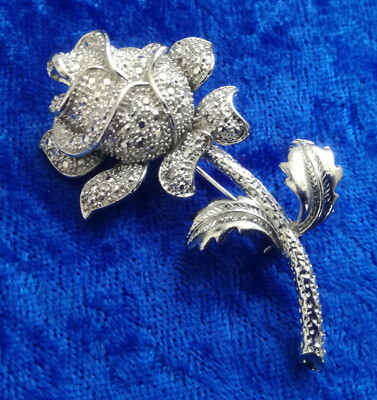 Schmuck Brosche Blume rosa Metall versilbert 