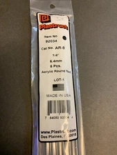 Plastruct Clear Acrylic Round Rod 1/4" / 6.4mm diameter x 18" Long 6 pcs 92034
