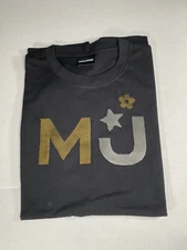 Marc Jacobs Fragrances Women's L Black Gold Silver Sequin Logo Tee Short Sleeve