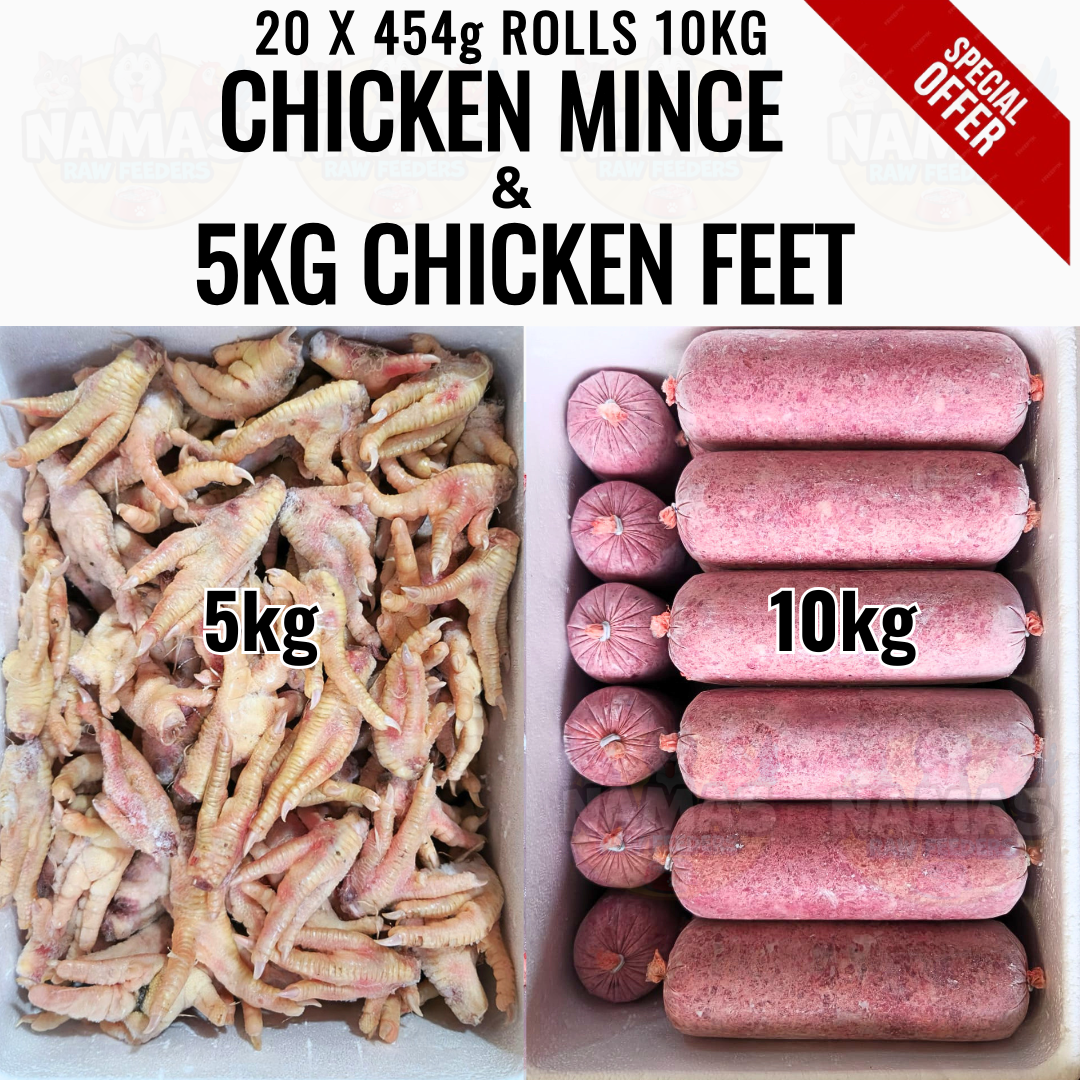 CHICKEN MINCE 10kg CHICKEN FEET 5kg Raw Dog Food Combo Box BARF