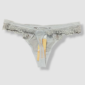 $123 Lise Charmel Women's Gray Floral Thong Panty Size X-Large