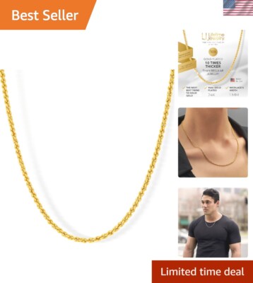 Premium 24K Gold Plated 1mm Diamond Cut Rope Chain for Stylish Gifting, 14-30''