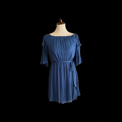 Dee Elly Womens Blue Off the Shoulder Belted Mini Dress Size M