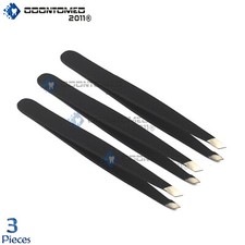 3 PCS Stainless Steel Slant Tip Tweezer, Eyebrow Hair Remover Black Health "