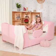 ABORON Toddler Bed Floor Bed Frame For Boys Girls With Guard Rails Kids Children