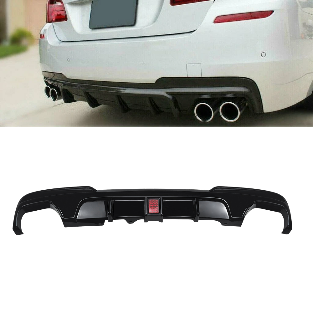 For 11-16 BMW F10 F11 535i M Sport Gloss Black LED Rear Diffuser Quad ...