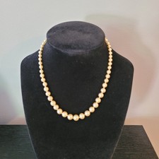 Vintage Faux Pearl Necklace Graduated Knotted Cream Pearl Choker 14"