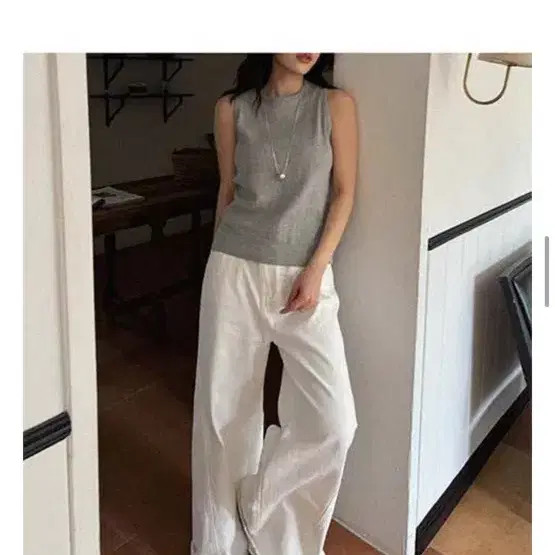 Unisex Basic Grey Ribbed Round Neck Sleeveless Top - image 4