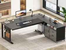 71" Executive Desk with Rolling File Cabinet &Power Outlet, L Shaped Office Desk