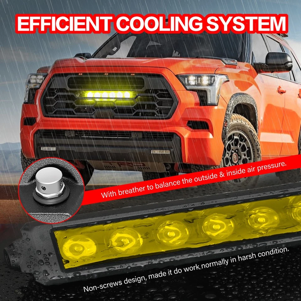 2x 6/8" Yellow LED Light Bars Single Row Fog Work Driving Truck UTV ATV SUV Boat Foto 4 de 4