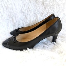 Chanel Pumps Coco Mark Ribbon Leather Black Women's Size EU35/US5