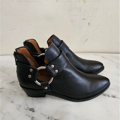 Frye Ray Harness Back Zip Black Leather Ankle Boots 5.5 New Without Box