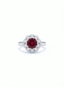 Vintage palladium ART DECO VIVID RED RUBY ANTIQUE DIAMOND HALO ENGAGEMENT ring