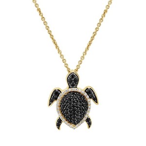 Authentic 14k Yellow Gold Plated MOISSANITE Tortoise Turtle Pendant w/ 18"Chain Sterling