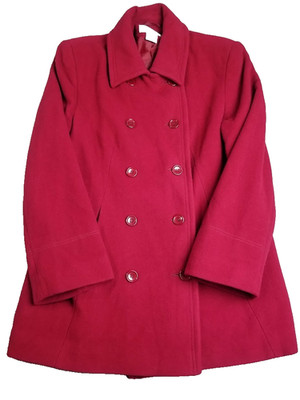 Jones New York Women Overcoat 14 Raspberry Wool Cashmere Bl Double Breasted VTG