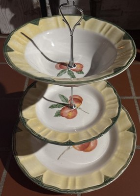 Gibson Peaches Three Tiered Cake Stand With Fruit Motif No Cracks No Chips