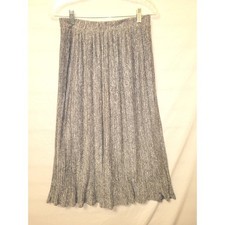 Gray Heather Pleated Midi Skirt Black White Marl Elastic Waist M NEW Office Boho