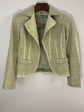 Carlisle Vintage Split Pea Green Silk Wool Tweed Jacket Blazer Size US 0/UK 2