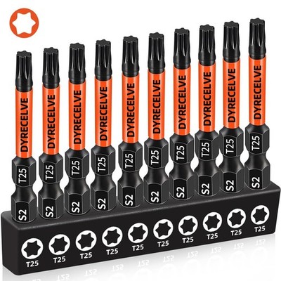 10 Pack T25 Torx Bits for Impact Driver T 25 Torx/Star Bit Set 2 Long Magnetic