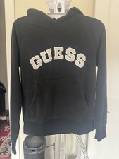 Guess Fitted Hoodie Women's Size S/P Black Cotton Blend Pullover Sweatshirt