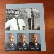 US 2023 5801a 4ever John Lewis imperf NDC Horizontal strip of 3 w/Banner VF MNH