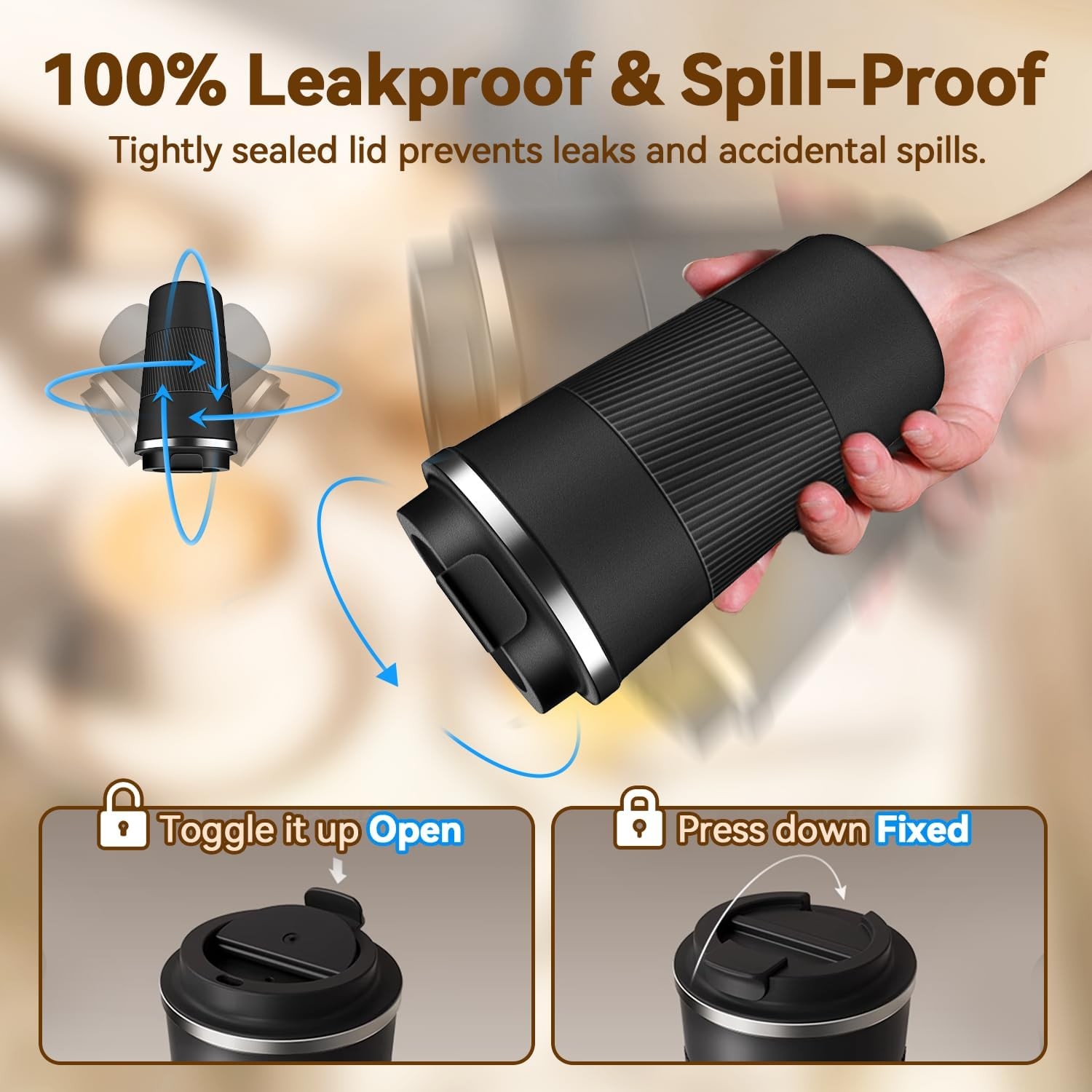 12OZ Travel Coffee Mug Insulated Coffee Cup with Spill Leak Proof Lid, Portable 