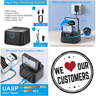 Mini Dual Bay External HDD SSD Docking Station, UASP 5Gbps