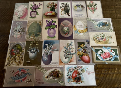 LOT of 22 Antique~Easter POSTCARDS with EASTER EGGS & Flowers-eggs-k242