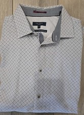 Ted Baker London Shirt Men Sz 6 XXL White Blue Geo Print Burgandy Detail NWOT