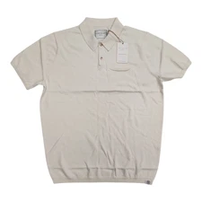 Long Wharf SeaWell Knit Pocket Polo Men’s Large Cream Recycled Fabric UPF Comfor