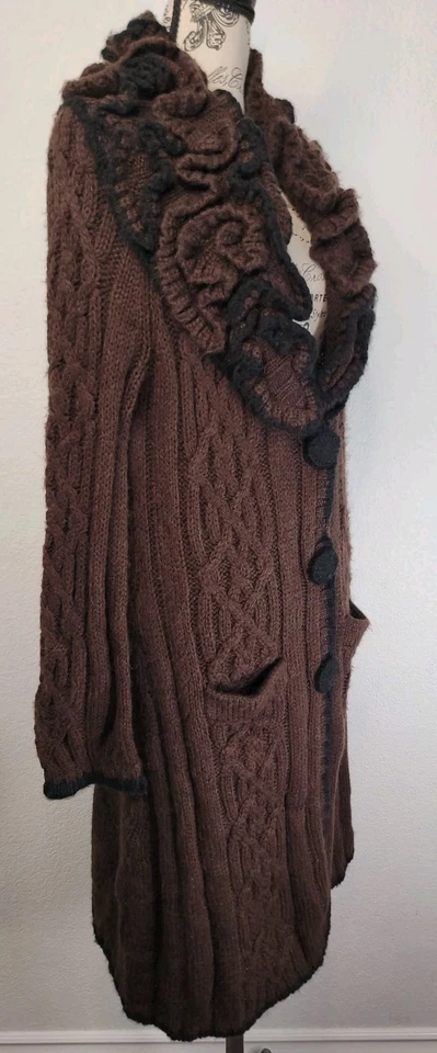 BCBG Max Azria Duster Long Cardigan Sweater Womens XL Wool Mohair Double Ruffle - Image 3 of 4