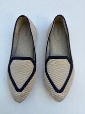 Birdies Blackbird Knit Flats 9 Beige Blue Pointy Toe Shoes Slip On Woven Knit