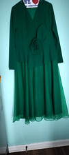 Women's Green Solid V-Neck Long Sleeve Maxi Dress Flower Accent Size XL