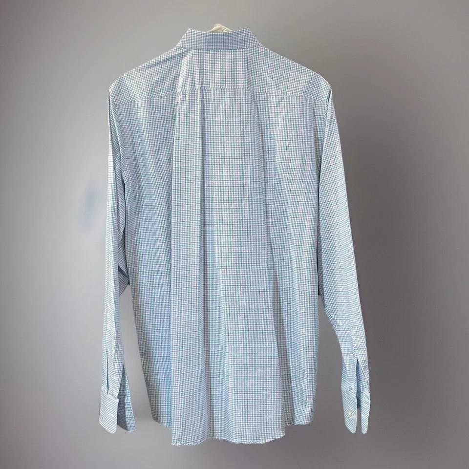 Camisa de vestir Hugo Boss corte afilado para hombre 15,5 34/35 azul verde micro cuadros algodón Foto 3 de 4