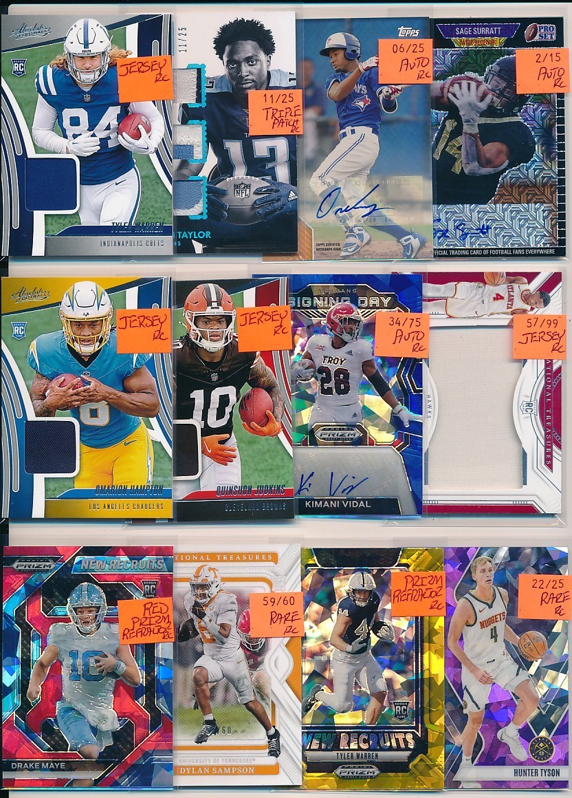 PREMIUM AUTO JERSEY PRIZM #'D MIXED NBA NFL MLB ALL ROOKIE CARD COLLECTION LOT $