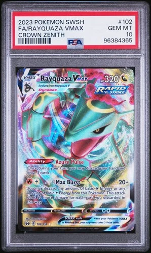 2023 POKEMON SWORD & SHIELD CROWN ZENITH #102 FULL ART/RAYQUAZA VMAX PSA 10