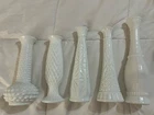 Vtg. Milk Glass Bud Vases Lot of 5 EO Brody Anchor Hocking Etc. Various Patterns