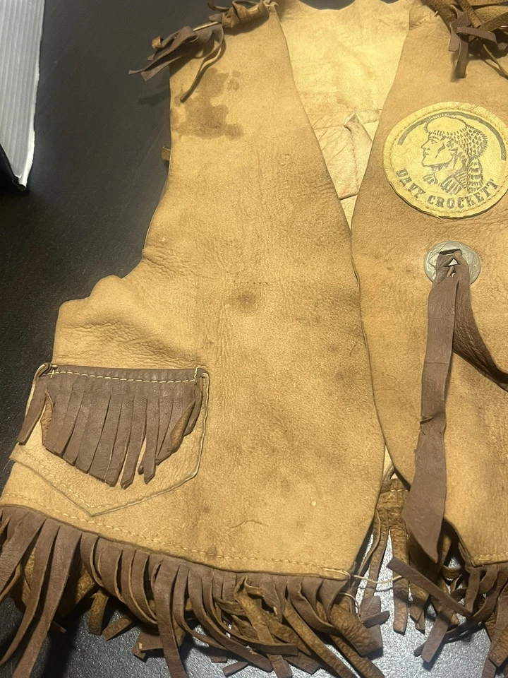 Chaleco DAVY CROCKETT Vintage con Flecos Niño Niños Vaquero Western Gamuza Cuero Foto 4 de 4