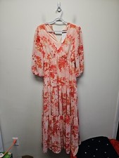Bleecker Floral Maxi Dress Coral Peach Tiered V-Neck Chiffon Long Sleeve Size 4