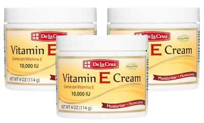 De La Cruz  10,000 IU Vitamin E Cream 4 OZ - Allergy Tested, USA Made  (3 JARS)