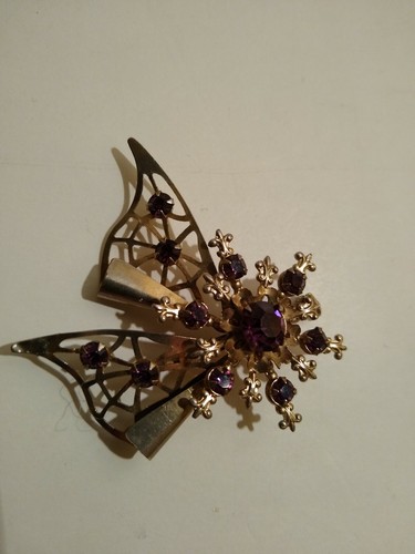 Vintage Brosche goldfarben Amethyst Strass Stern Anstecknadel  - Bild 1 von 3