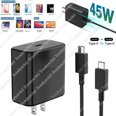 USB-C To USB C Super Fast Wall Charger Cable PD 45W Adapter For Samsung Galaxy