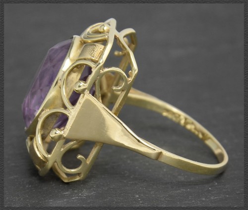 Ring mit lila 8,50ct Amethyst, 585 Gold Damen Cocktailring, Vintage um 1950 - Bild 5 von 6