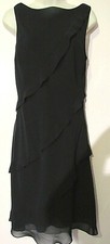 EVER BEAUTY WOMEN'S VINTAGE BLACK LINED V- BACK RUFFLE SLEEVELESS DRESS SIZE 8