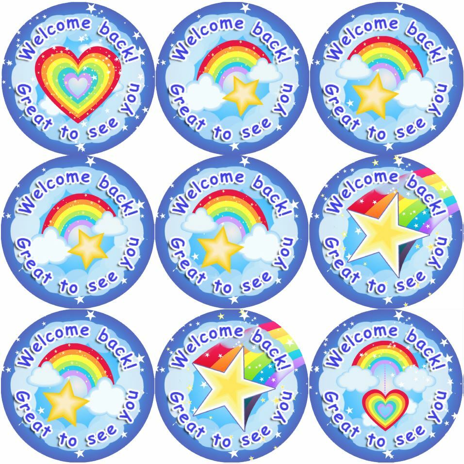 144 Welcome Back Rainbows 30 mm Reward Stickers for School Teachers, Parents